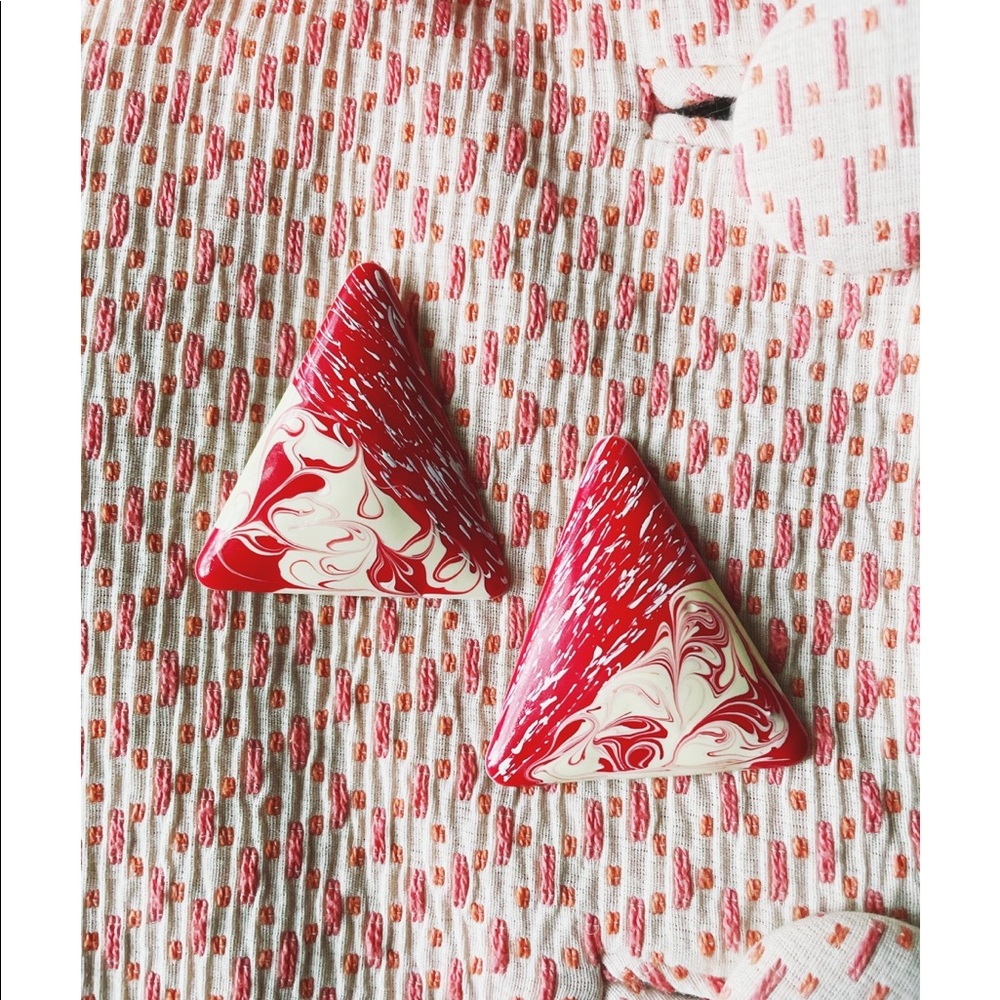 Retro Red & Swirl Clip On Earrings